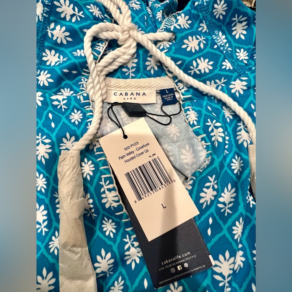 NWT Cabana Life coverluxe swim coverup, women’s large, Palm Valley blue print. - Picture 3 of 3